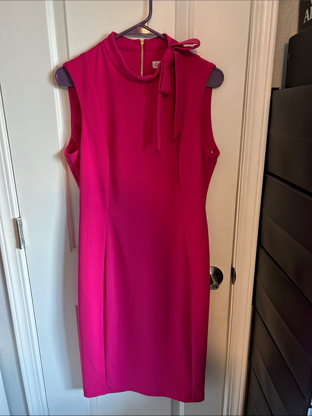 Calvin Klein Sleeveless Bow-Tie Midi Dress in Fuchsia